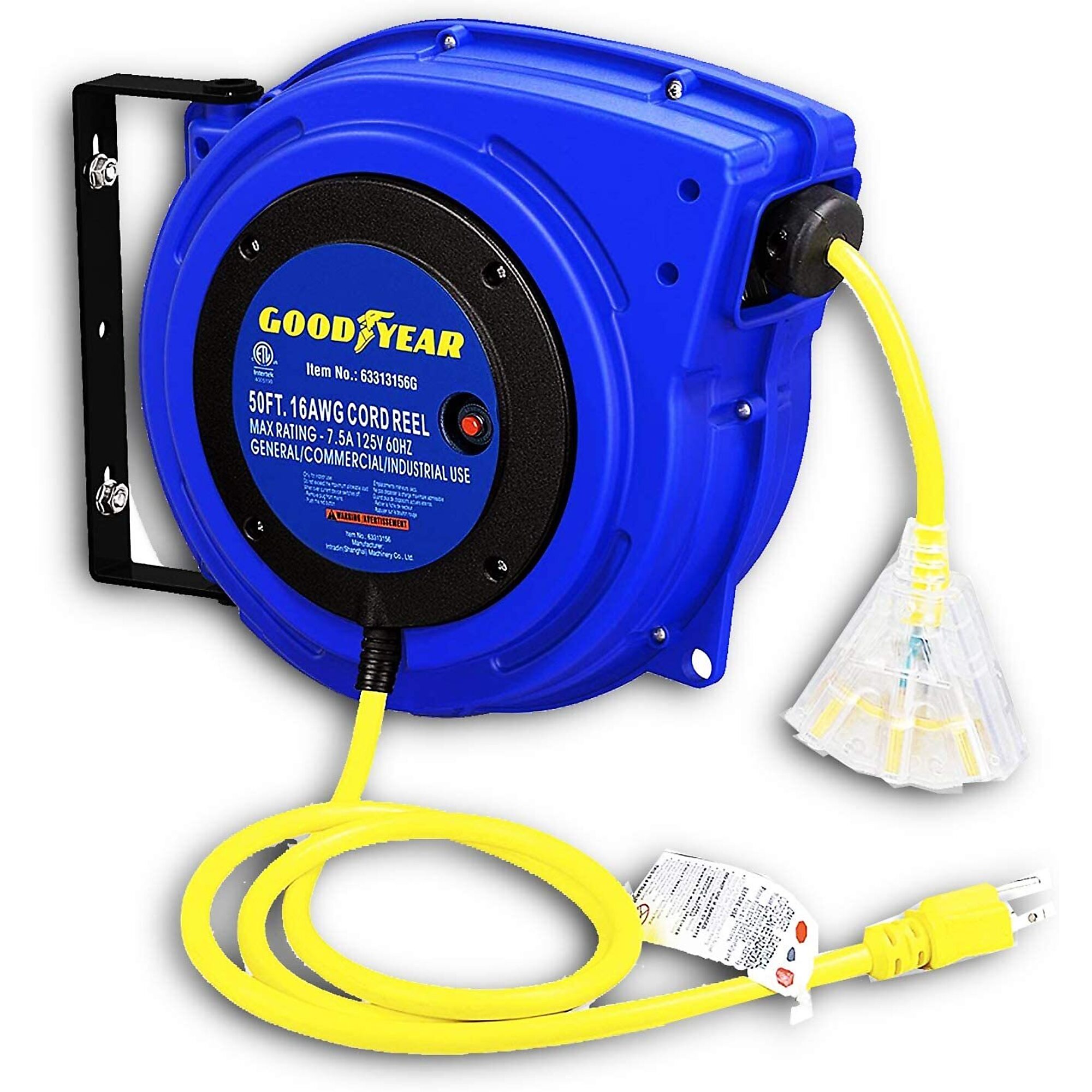 Goodyear, Extension Cord Reel 16AWG x 50ft., Length 50 ft, Cable Gauge 16 Model# TRI-63313156G